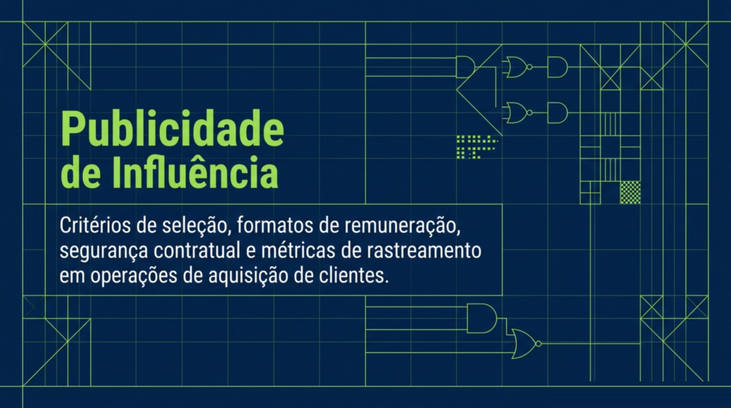 Cartão de abertura sobre publicidade feita por criadores de conteúdo, com a linha de apoio sobre seleção, remuneração, contrato e rastreamento