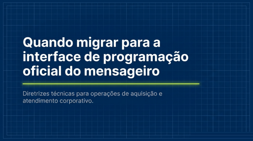 Cartão de abertura do conteúdo sobre a migração do número da empresa para a plataforma oficial de mensagens, com a linha de apoio sobre operações de aquisição e atendimento