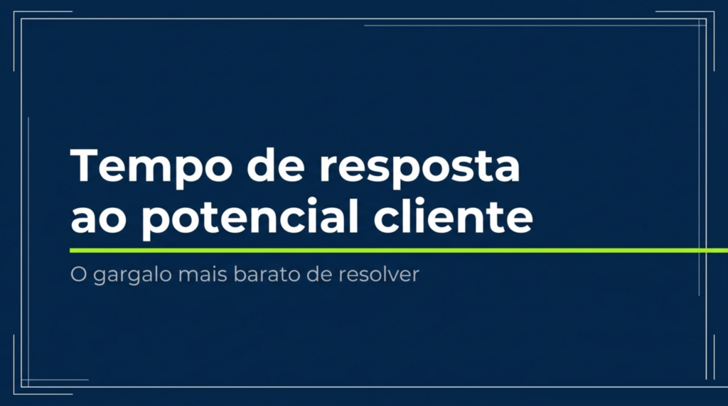 Título em letras brancas sobre fundo azul-marinho com moldura técnica e linha verde, capa do artigo Tempo de resposta ao lead: o gargalo mais barato de resolver, da HDP BRASIL