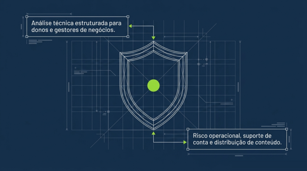 Escudo em estilo de planta técnica sobre fundo azul-marinho, capa do artigo Vale a pena assinar o Meta Verified?, da HDP BRASIL